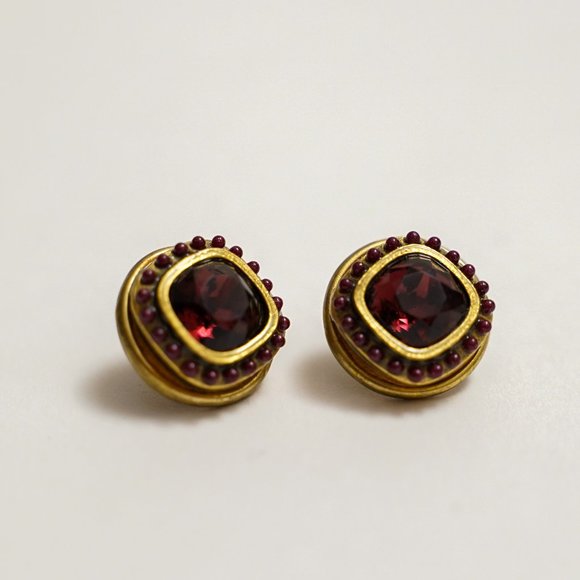Michal Golan Jewelry - Michal Golan Large Deep Red Gold Tone Rhinestone Studs